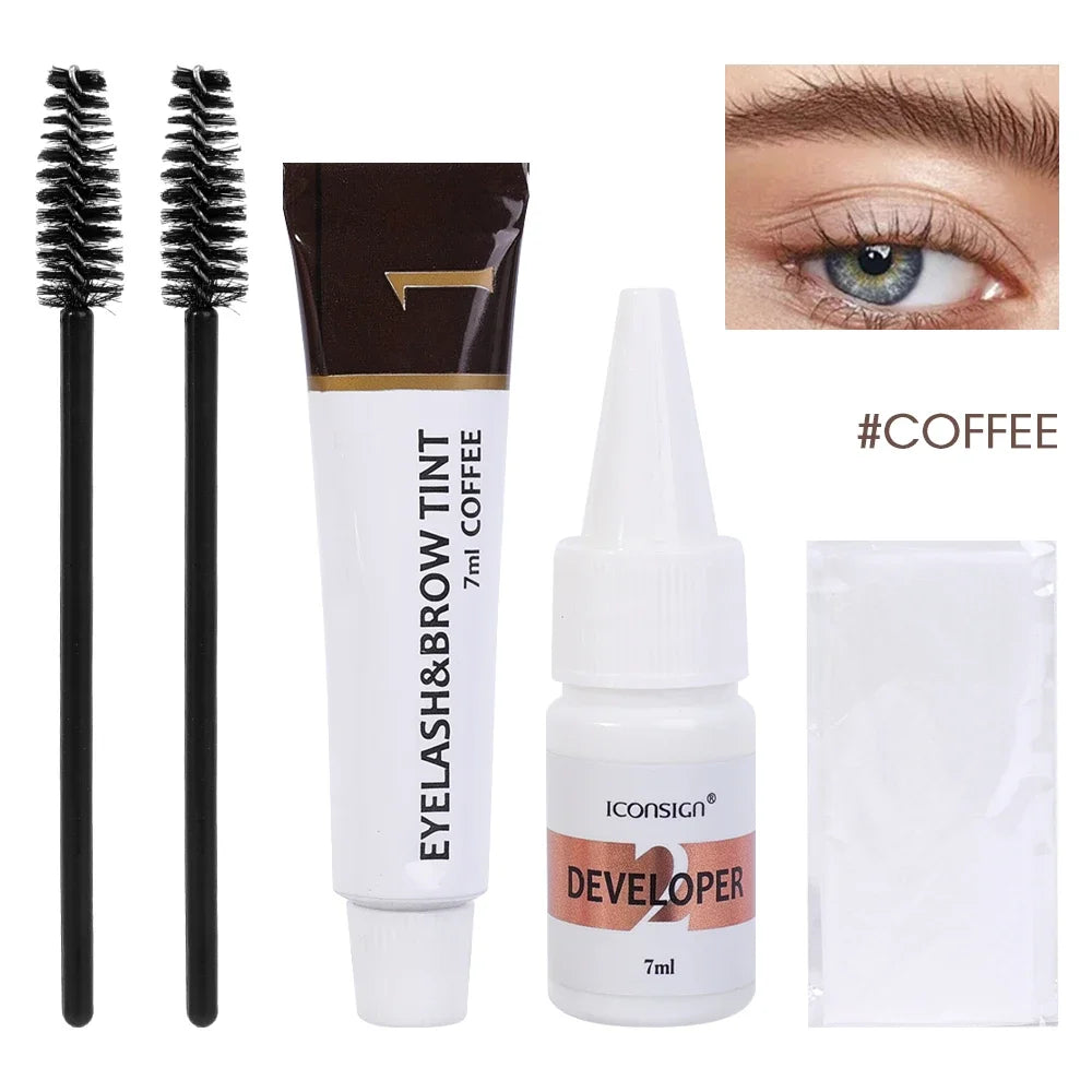 Kit de teinte de teinture pour cils et sourcils Semi-Permanent 2 en 1, imperméable, rapide, améliore les sourcils, longue durée, noir, marron, cosmétiques