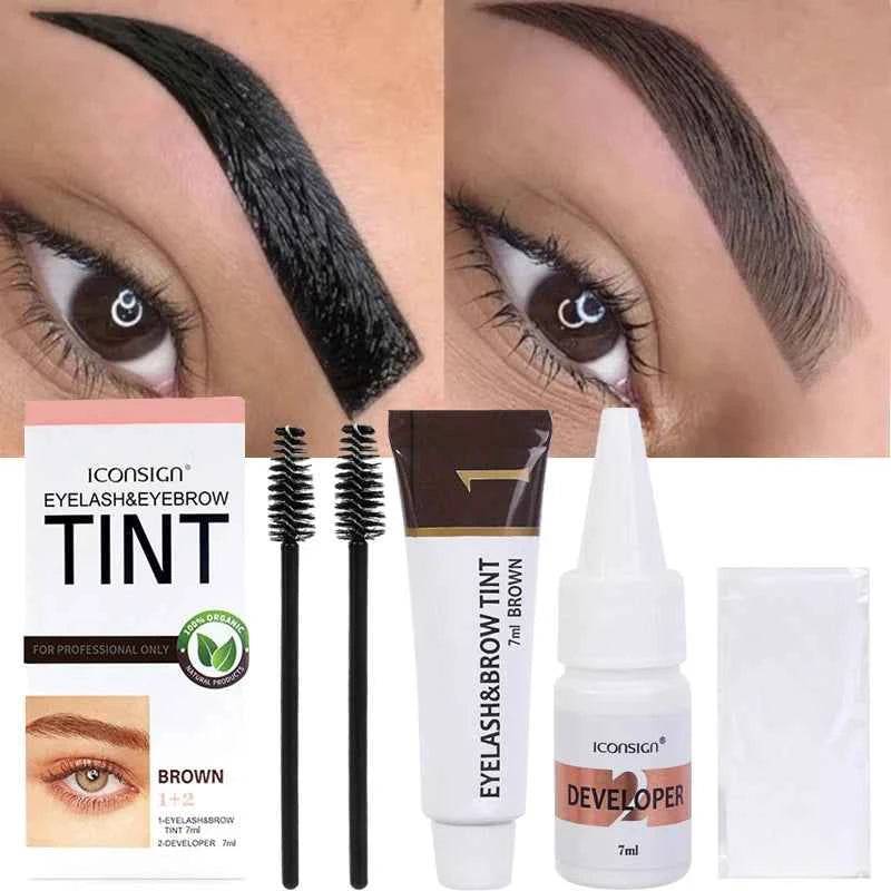 Kit de teinte de teinture pour cils et sourcils Semi-Permanent 2 en 1, imperméable, rapide, améliore les sourcils, longue durée, noir, marron, cosmétiques